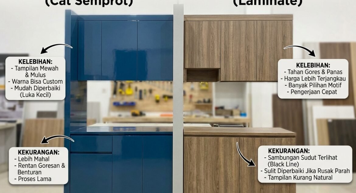 Kelebihan dan Kekurangan Finishing Duco vs HPL pada Kitchen Set