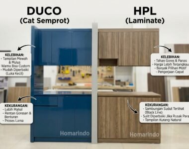 Kelebihan dan Kekurangan Finishing Duco vs HPL pada Kitchen Set