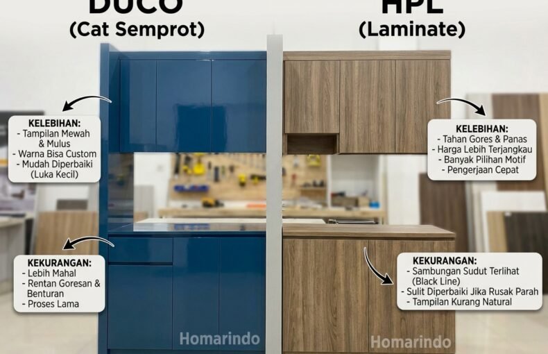 Kelebihan dan Kekurangan Finishing Duco vs HPL pada Kitchen Set