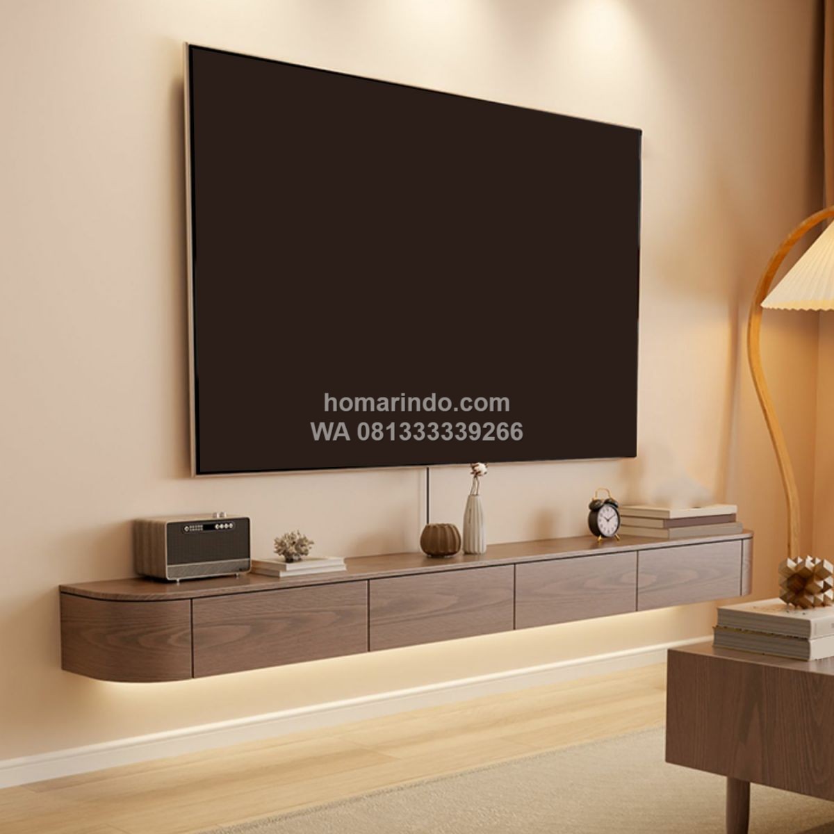 Meja TV Gantung Minimalis Kayu Jati 4 Laci