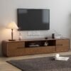 Meja TV Kayu Jati Minimalis Modern 2 Laci Warna Natural