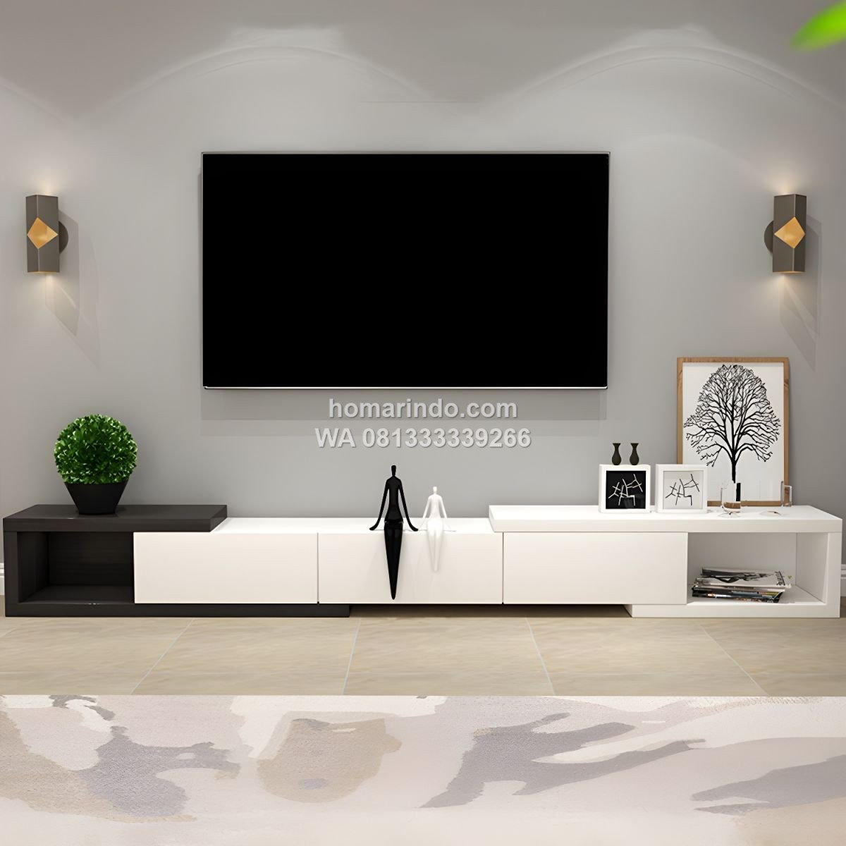 Meja TV Minimalis Murah 3 Laci Warna Putih 1 Meja TV Minimalis Murah 3 Laci Warna Putih