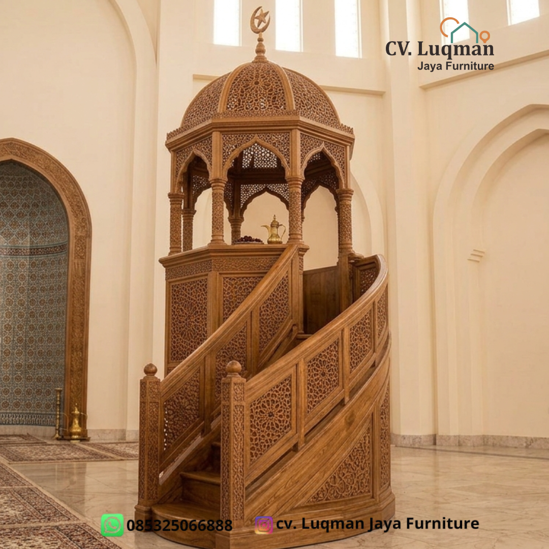 Mimbar Masjid Ukiran Kayu Jati Premium CV. Luqman Jaya Furniture 