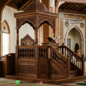 Mimbar Masjid Jati Ukir Kubah Mewah CV. Luqman Jaya Furniture