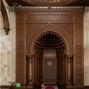 Mihrab Masjid Kayu Jati Ukiran Mewah Klasik CV. Luqman Jaya Furniture