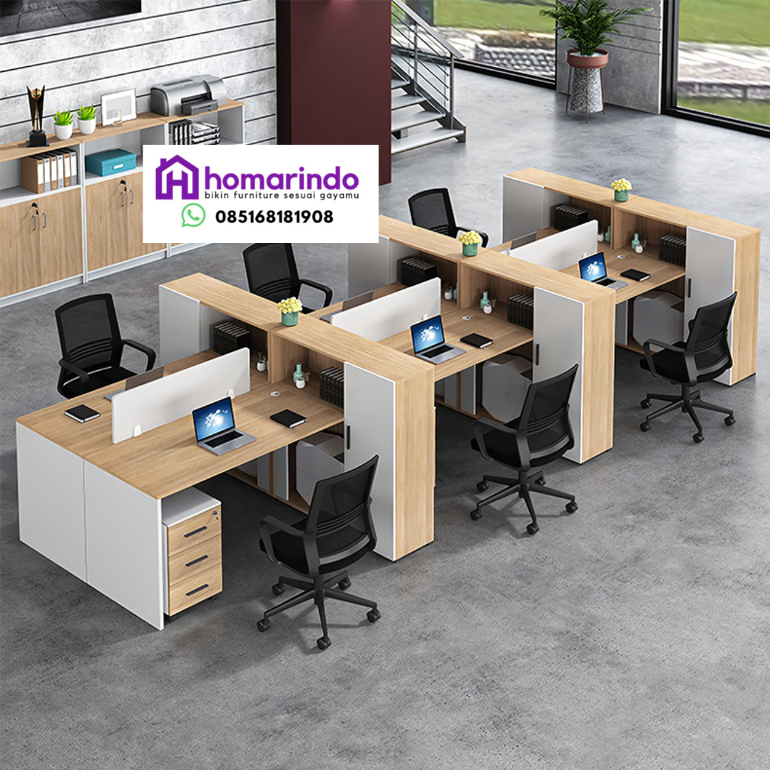 Meja Kerja Kantor Minimalis 6 Seater HPL Modern