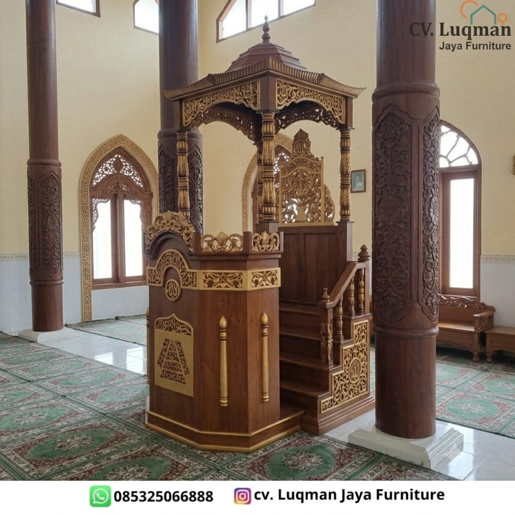 Mimbar Masjid Jati Ukir Kubah Premium Mimbar Masjid Jati Ukir Kubah Premium