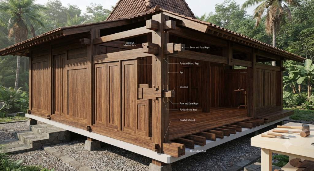 Rahasia Sistem Knockdown: 5 Alasan Mengapa Rumah Kayu Jati Sangat Cepat dan Mudah Dirakit? 1 Gemini Generated Image hvy0b9hvy0b9hvy0