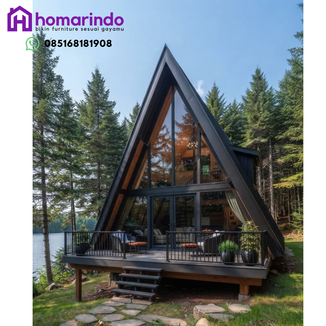 Rumah Kayu Segitiga Kaca Mewah Kayu Jati Solid Rumah Kayu Segitiga Kaca Mewah Kayu Jati Solid