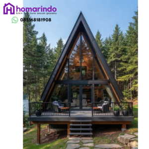 Rumah Kayu Segitiga Kaca Mewah Kayu Jati Solid