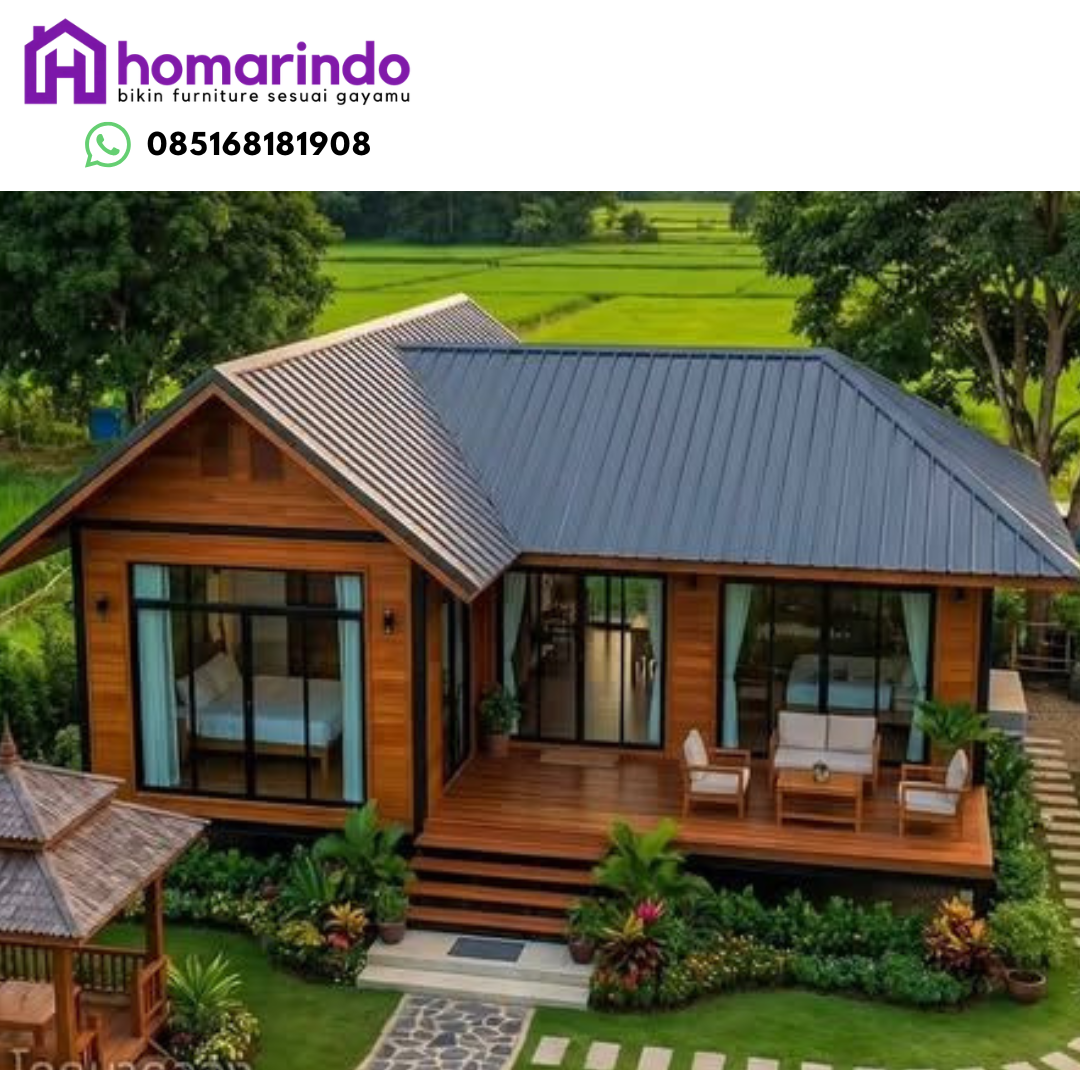 Rumah Kayu Minimalis Modern Kayu Jati Solid Ukuran 6x7 Meter Rumah Kayu Minimalis Modern Kayu Jati Solid Ukuran 6x7 Meter