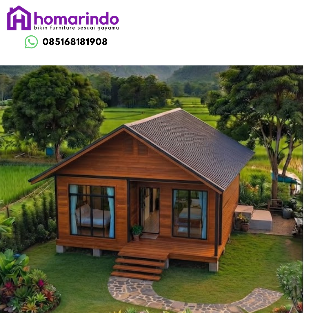 Rumah Kayu Minimalis Modern Kayu Jati Solid Ukuran 6x7 Meter