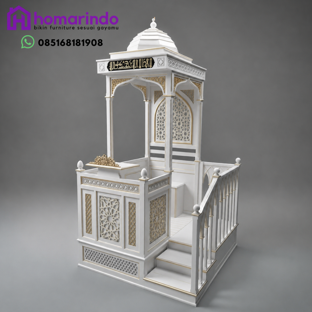 5 Keunggulan Mimbar Ukir Handmade yang Membuat Masjid Tampil Lebih Berkelas 2 Mimbar Masjid Elegan Premium