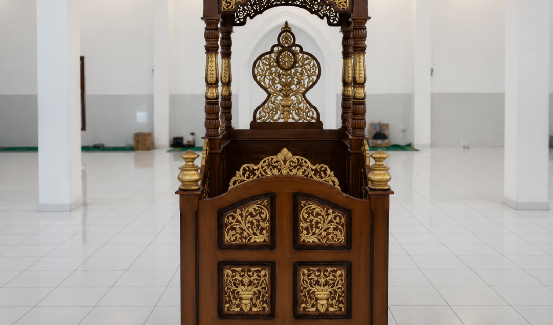 Mimbar Masjid Jati Ukir Emas Mewah Homarindo