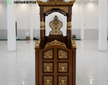 Mimbar Masjid Jati Ukir Emas Mewah Homarindo