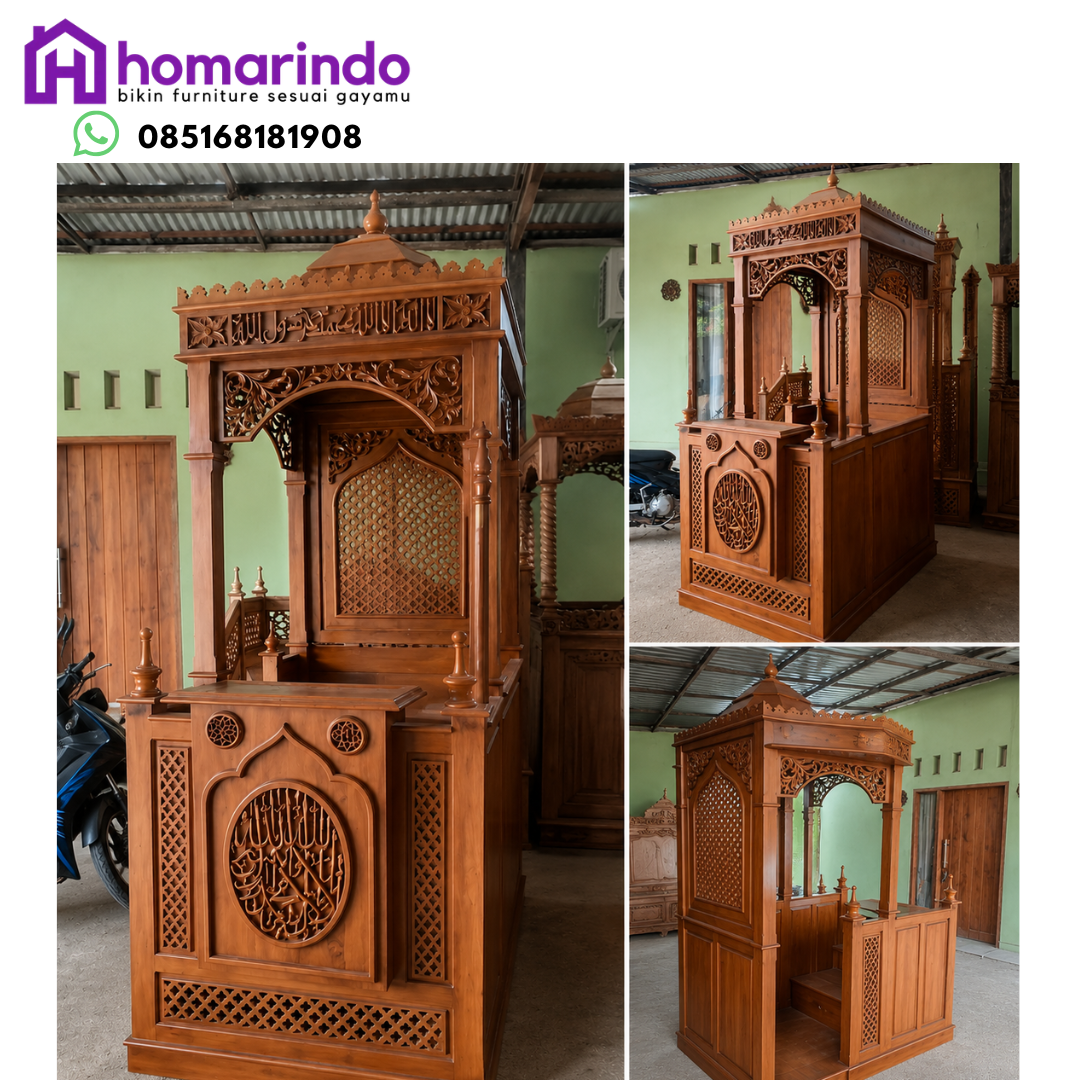 Mimbar Masjid Kayu Jati Ukiran Kaligrafi Mewah Mimbar Masjid Kayu Jati Ukiran Kaligrafi Mewah