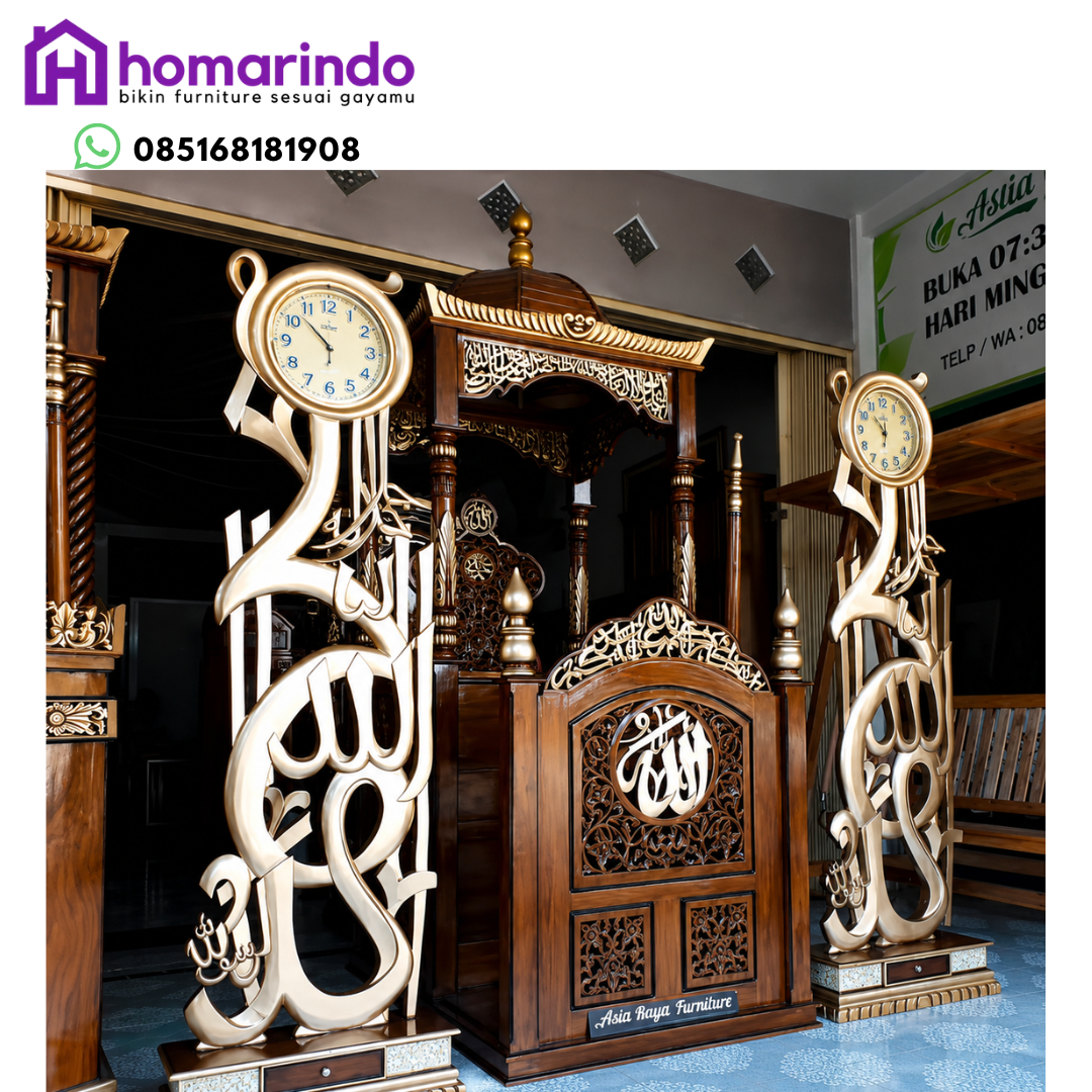 Mimbar Masjid Ukir Mewah Kaligrafi Emas