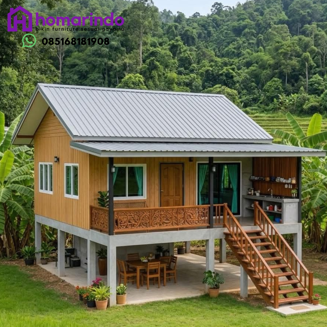 Rumah Kayu Jati Panggung Modern