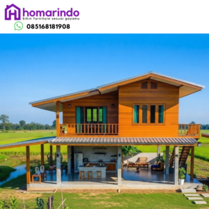 Rumah Panggung Kayu Jati Modern Dua Lantai