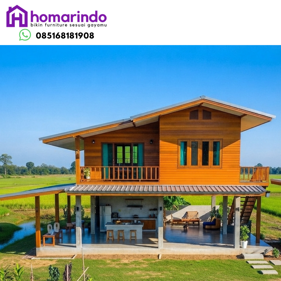 Rumah Panggung Kayu Jati Modern Dua Lantai