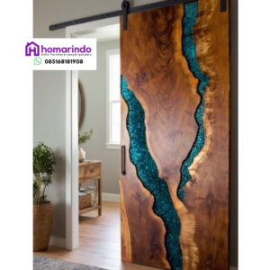 Pintu Resin Kayu Solid dengan Aksen Zamrud