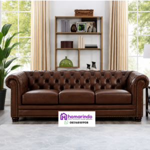 Sofa Kulit Asli Chesterfield 3 Dudukan