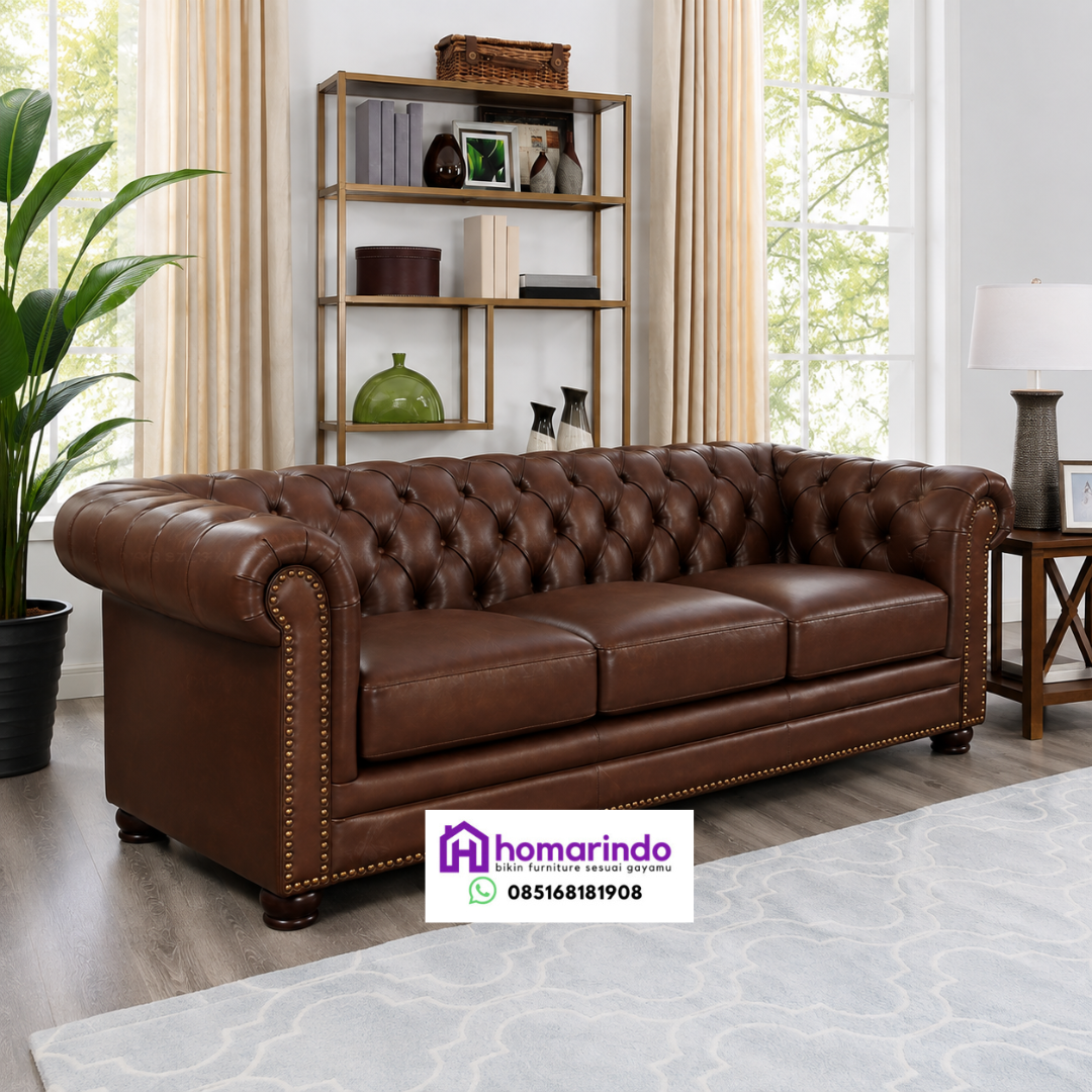 Sofa Kulit Asli Chesterfield 3 Dudukan Sofa Kulit Asli Chesterfield 3 Dudukan