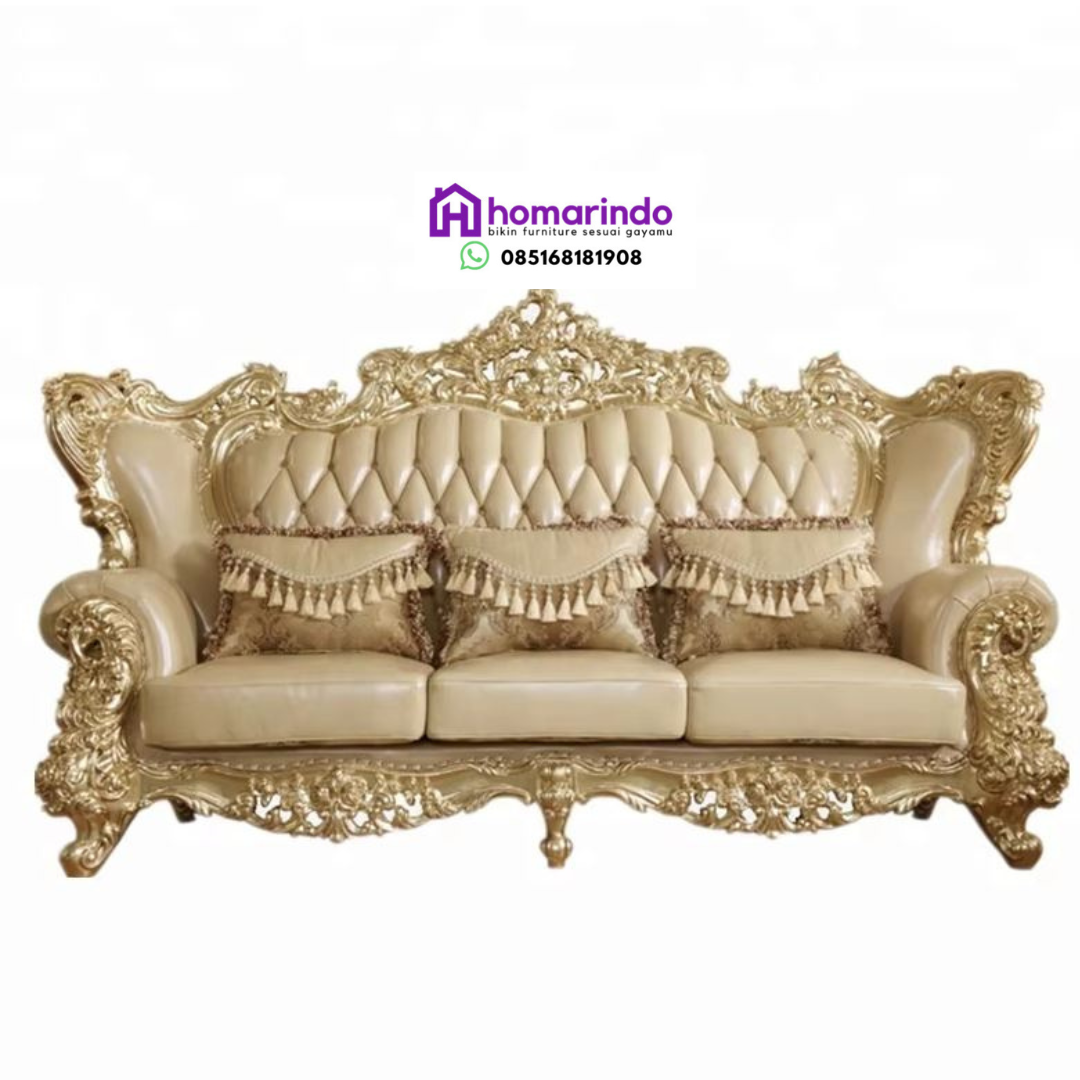 Sofa Kulit Ukir Mewah Klasik Royal