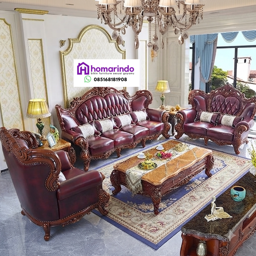 Sofa Tamu Mewah Klasik Ukiran Kayu Jati Asli