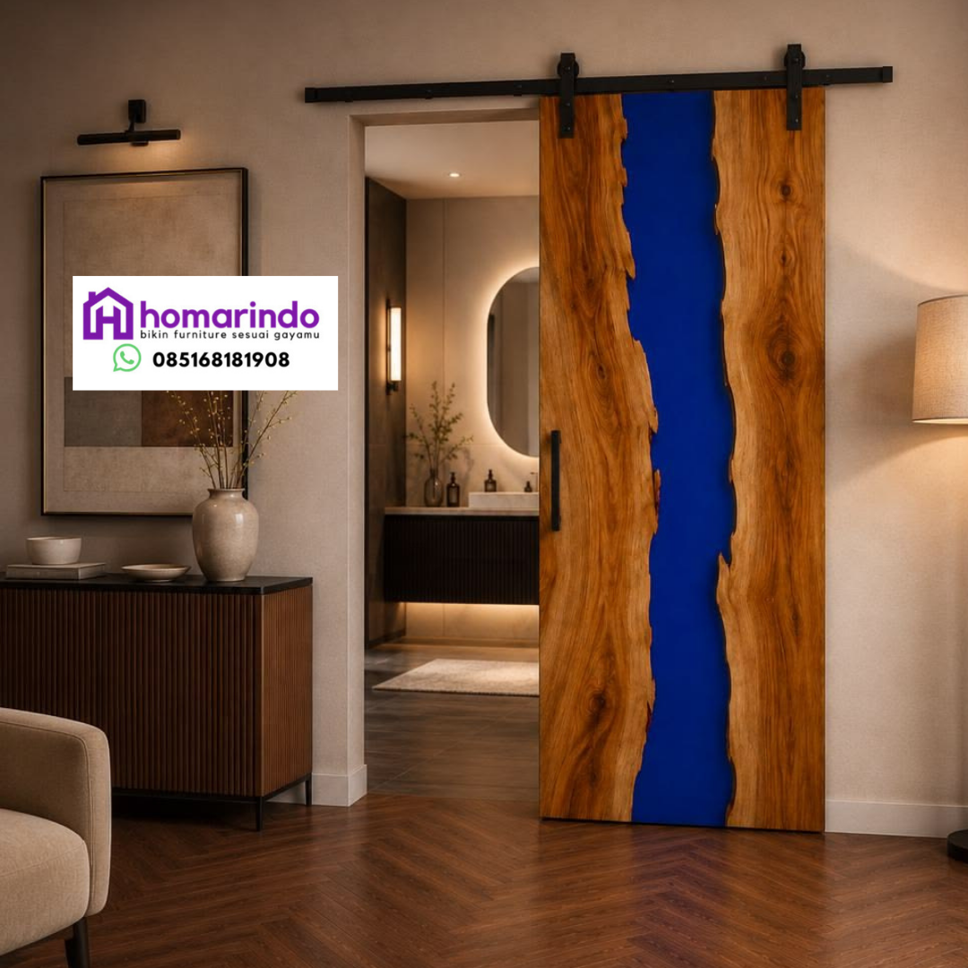 Pintu Resin Kayu Aksen Biru Elegan untuk Hunian Eksklusif