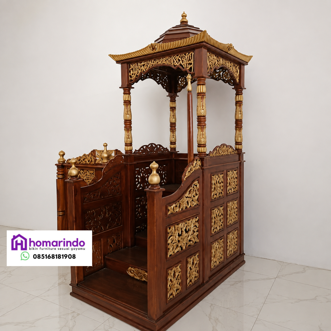 Mimbar Masjid Ukir Kubah Mewah Kayu Jati
