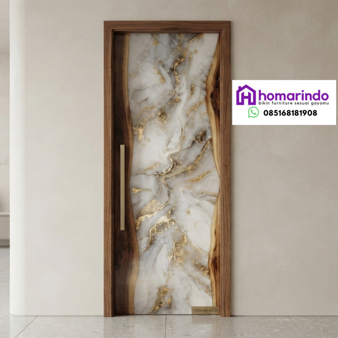 Pintu Resin Eksklusif Motif Marmer dan Sentuhan Kayu Alami dari Homarindo