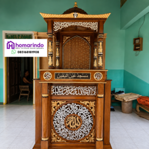 Mimbar Masjid Kayu Jati Ukir Kaligrafi Mewah