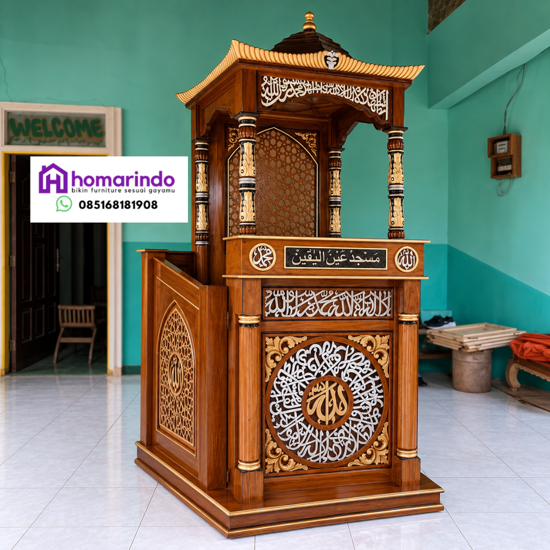 Mimbar Masjid Kayu Jati Ukir Kaligrafi Mewah Mimbar Masjid Kayu Jati Ukir Kaligrafi Mewah