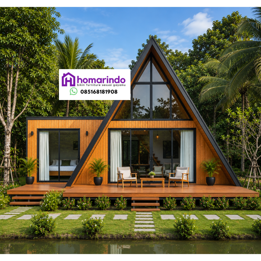 Rumah Kayu Jati Segitiga Kombinasi