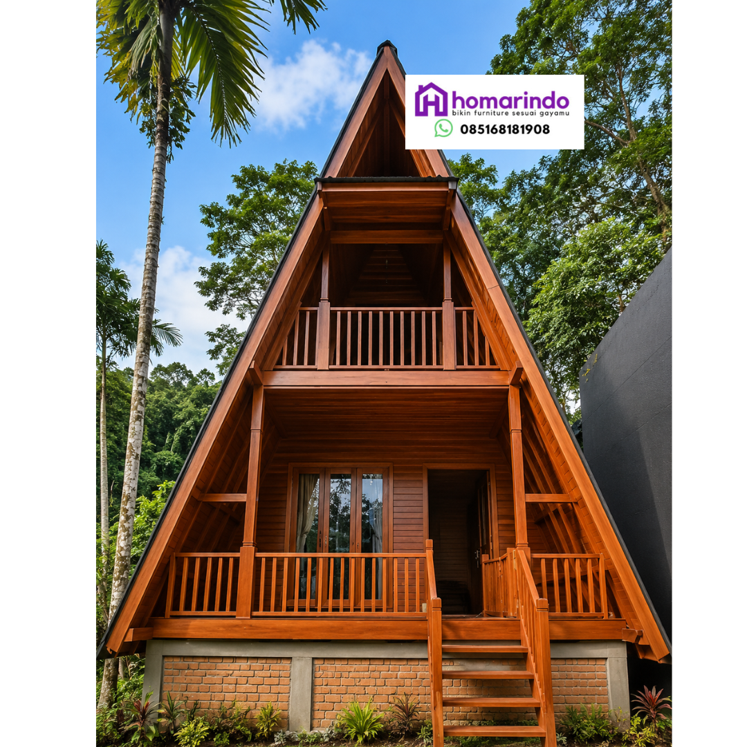 Rumah Segitiga Kayu Jati 2 Lantai