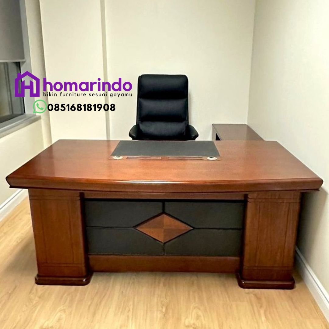Meja Kantor L-Shape Elegan Kayu Jati TPK