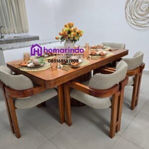 Meja Makan Minimalis Kursi Jok Kayu Jati Perhutani Karya Jepara
