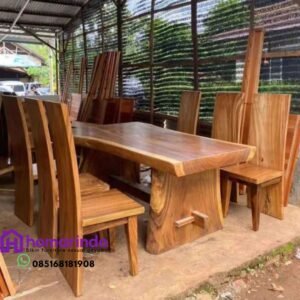 Meja Makan & Kursi Kayu Trembesi Solid Grade A