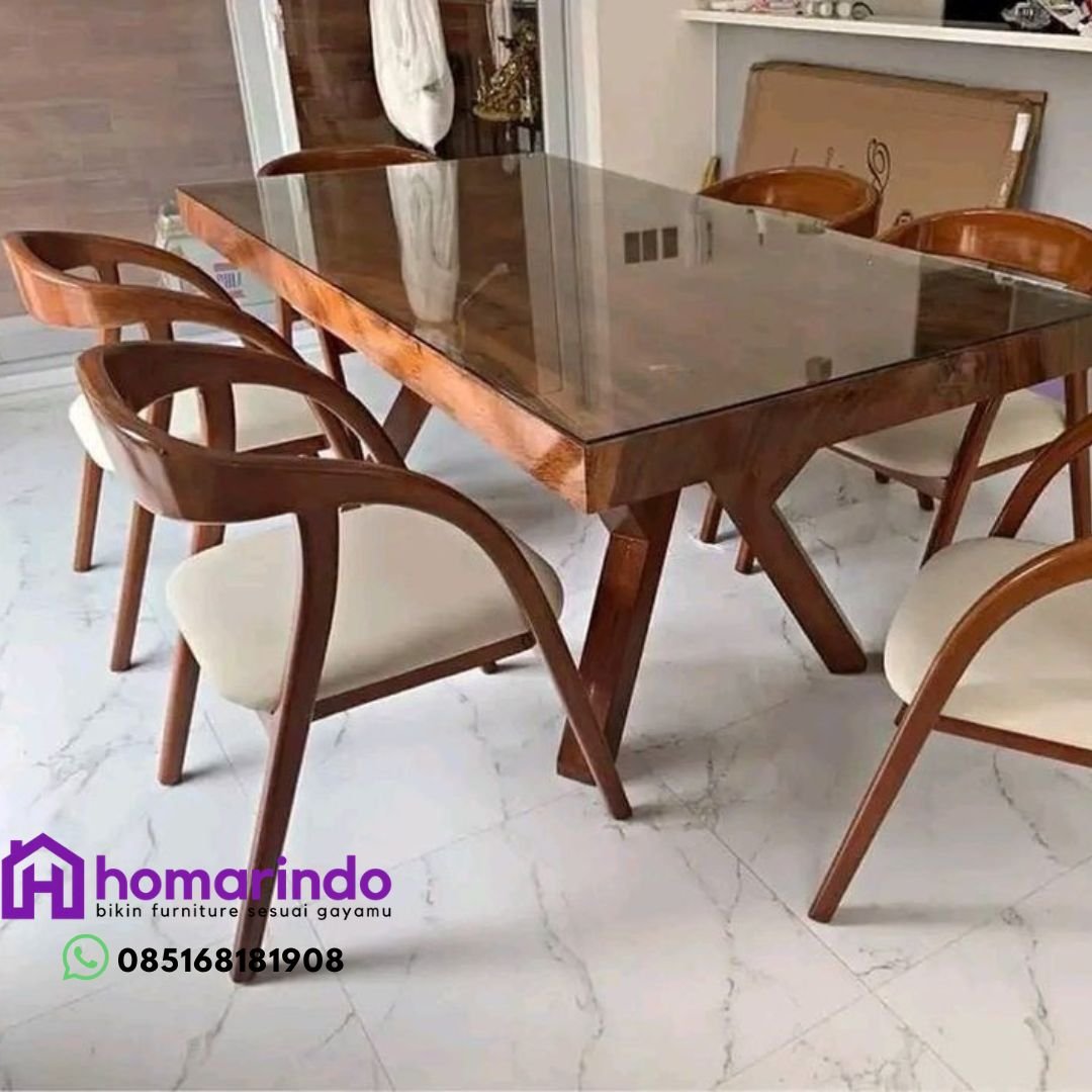 Meja Makan Minimalis & Kursi Jok Berbahan Kayu Trembesi Solid Grade A