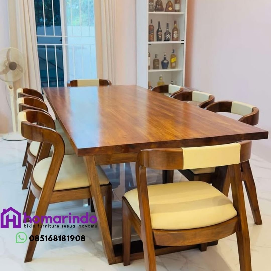 Set Meja Makan Minimalis & Kursi Cafe bahan Kayu Jati Perhutani