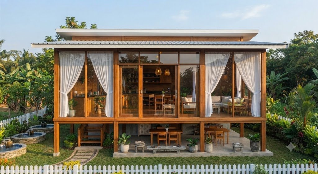 10 Inspirasi Desain Rumah Kayu Jati Minimalis untuk Lahan Terbatas 3 10 Inspirasi Desain