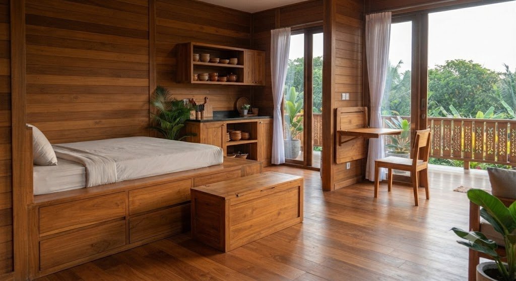 10 Inspirasi Desain Rumah Kayu Jati Minimalis untuk Lahan Terbatas 8 10 Inspirasi Desain