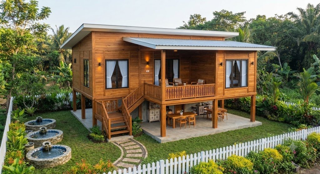 10 Inspirasi Desain Rumah Kayu Jati Minimalis untuk Lahan Terbatas 1 10 Inspirasi Desain Rumah
