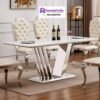 Meja Makan Stainless Steel Mewah Kombinasi Marmer dan Kursi Elegan