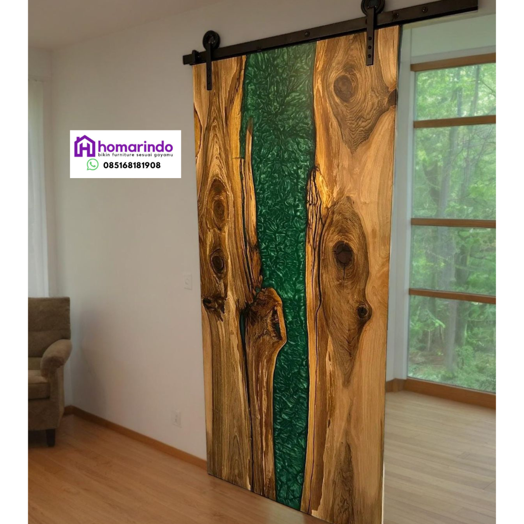 Pintu Resin Kayu Alami (Live Edge Resin River Door) Homarindo