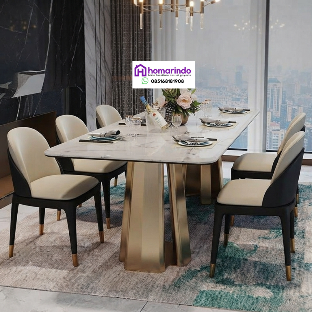 Meja Makan Stainless Mewah Kaki Gold Top Table Marmer Modern Meja Makan Stainless Mewah Kaki Gold Top Table Marmer Modern