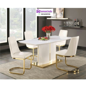 Meja Makan Stainless Steel Kombinasi Marmer Putih Modern