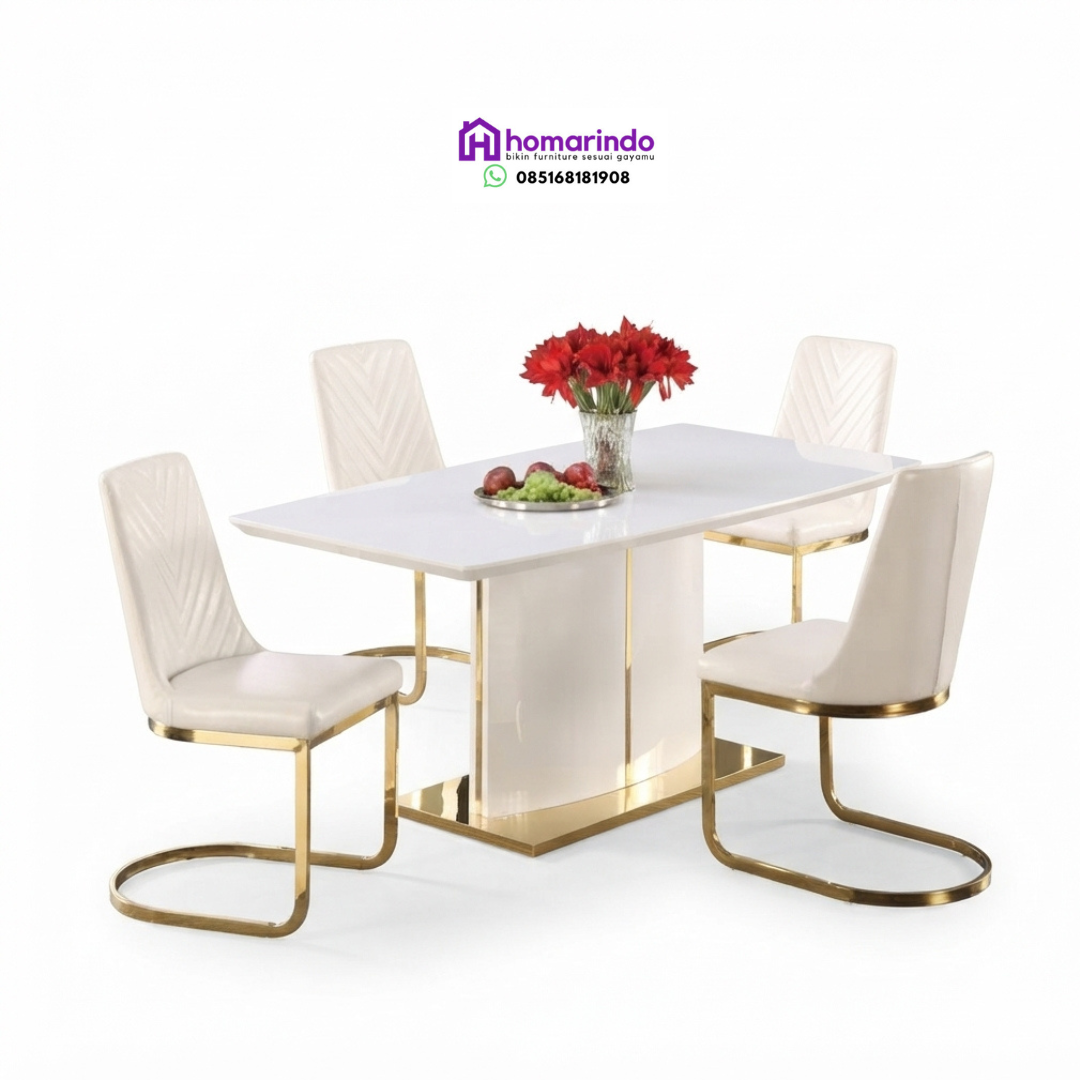 Meja Makan Stainless Steel Kombinasi Marmer Putih Modern Meja Makan Stainless Steel Kombinasi Marmer Putih Modern