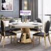 Meja Makan Stainless Bulat Mewah Kombinasi Marmer dan Kaki Gold Elegance